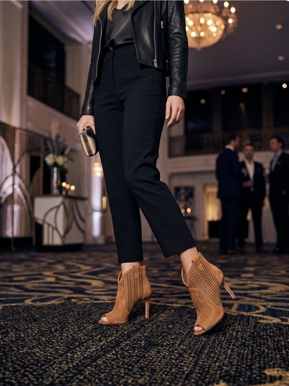 Jessica Simpson Jexell Canyon Tan Woven  Caged Bootie Shoes 9.5  leather 5” Heel